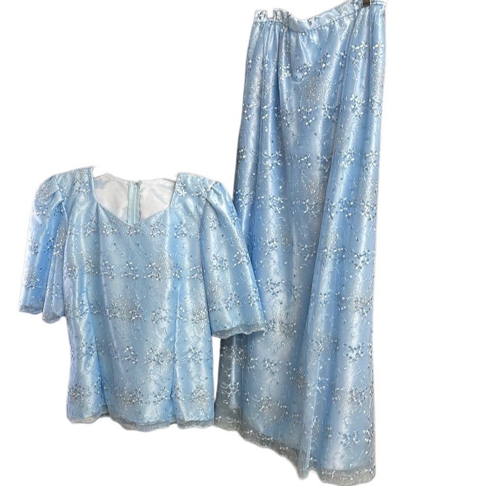 Creative Touch Evening Wear Maxi Skirt Set, Powder Blue , Floral Lace, Size S